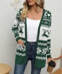 LILBETTER Womens Casual Lightweight Long Sleeve Open Front Christmas Cardigan Sweaters with Pockets(F Christmas Green,X-Large)