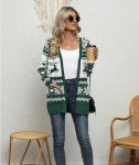 LILBETTER Womens Casual Lightweight Long Sleeve Open Front Christmas Cardigan Sweaters with Pockets(F Christmas Green,X-Large)