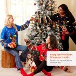 JOYIN Womens LED Light Up Christmas Sweater, Reindeer Christmas Ugly Sweater with Light Bulbs-Red