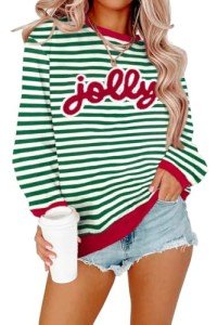ASTANFY Christmas Sequins Sweatshirts Women Jolly Glitter Patch Crewneck Sweater Xmas Long Sleeve Pullover Top