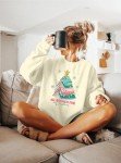 ASTANFY Christmas Sweatshirts for Women All Booked Christmas Sweater Funny Merry Sweatshirt Xmas Holiday Long Sleeve Pullover Apricot