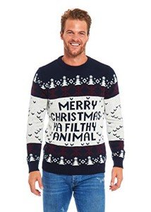 Unisex Women's Ugly Christmas Sweater Knitted Funny Fairisle Pullover Blue/White, Large