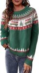 Qbily Christmas Knitted Sweater For Women Winter Holiday Xmas Snowflake Santa Claus Pullover Sweatshirt Tops(Christmas-A-Green,M)