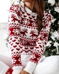 ZAFUL Women's Christmas Snowflake Reindeer Knitted Sweater Long Sleeve Crew Neck Heart Animal Print Pullover Knitwear