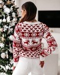 ZAFUL Women's Christmas Snowflake Reindeer Knitted Sweater Long Sleeve Crew Neck Heart Animal Print Pullover Knitwear