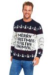 Unisex Women's Ugly Christmas Sweater Knitted Funny Fairisle Pullover Blue/White, Large