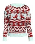 ZAFUL Women's Christmas Snowflake Reindeer Knitted Sweater Long Sleeve Crew Neck Heart Animal Print Pullover Knitwear