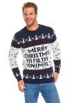 Unisex Women's Ugly Christmas Sweater Knitted Funny Fairisle Pullover Blue/White, Large