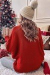 Women Merry Christmas Sweater 2024 Funny Holiday Knitted Sweaters Oversized Turtleneck Batwing Sleeve Xmas Pullover Tops Red