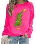 APRFLOWER Christmas Sweatshirts for Women Cute Christmas Tree Graphic Long Sleeve Shirt Xmas Holiday Party Pullover Blouse Rose