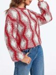 Saodimallsu Womens Christmas Sweaters Color Block Crew Neck Chunky Knit Long Lantern Sleeve Cozy Pullover Tops Red