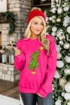 APRFLOWER Christmas Sweatshirts for Women Cute Christmas Tree Graphic Long Sleeve Shirt Xmas Holiday Party Pullover Blouse Rose