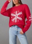 Dokotoo Womens Funny Christmas Sweater 2024 Crewneck Long Sleeve Snow Printed Cable Knit Holiday Pullover Sweaters Snowflake Loose Fit Fall Fashion Clothes Ugly Christmas Sweaters Tops Medium Red