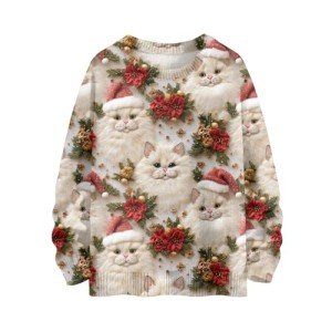 Ugly Christmas Sweaters for Women Cat Christmas Sweaters for Women Plus Size Long Sleeve Crewneck Knit Sweaters Xmas Sweater Christmas Ornaments Light Sweaters for Women