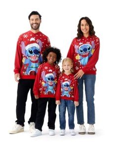Disney Stitch Family Matching Christmas Hooded Snowflake Polka dots Character Allover Hoodie Long Sleeve Sweatshirt Red Stitch Women M