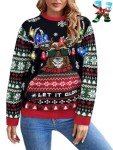 WIPONKEN Ugly Christmas Sweater for Women Funny Crewneck Knit Christmas Sweater for Family Pullover Long Sleeve Top
