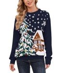 MyFav Ugly Christmas Sweaters for Women Fun and Cute Knitted Pullover Top Print Crew Neck Novelty Sweaters Navy,L