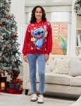 Disney Stitch Family Matching Christmas Hooded Snowflake Polka dots Character Allover Hoodie Long Sleeve Sweatshirt Red Stitch Women M