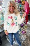LEMAFER Women's 2024 Christmas Merry Bright Sweater Round Neck Sequin Tinsel Slogan Sweatshirts Long Sleeve Holiday Pullover Tops