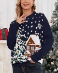 MyFav Ugly Christmas Sweaters for Women Fun and Cute Knitted Pullover Top Print Crew Neck Novelty Sweaters Navy,L