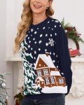 MyFav Ugly Christmas Sweaters for Women Fun and Cute Knitted Pullover Top Print Crew Neck Novelty Sweaters Navy,L