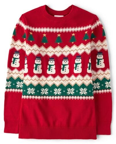 The Children's Place Women's Long Sleeve Christmas Sweater, Classic Red Fairisle-Mom
