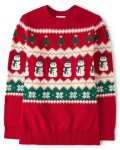 The Children's Place Women's Long Sleeve Christmas Sweater, Classic Red Fairisle-Mom