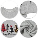 ASTANFY Merry Christmas Sweatshirt for Women Drop Shoulder Long Sleeve Christmas Tree Pullover Lightweight Shirt Grey