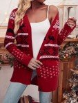 Ugly Christmas Sweater for Women Christmas Cardigans Funny Xmas Open Front Button Down Knit Coat Outwear Red