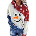 LOTUCY Christmas Sweatshirt Women Snowflake Graphics Hoodie with Pocket Xmas Gift Pullover tops Red Blue
