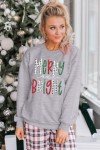 Christmas Sweatshirts for Women Merry Bright Graphic Print Long Sleeve Shirts Christmas Crewneck Pullover Casual Blouse Tops