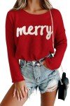 OCURHU Christmas Long Sleeve Shirts for Women Merry Christmas Sweater Cute Xmas Holiday Graphic Pullover Tops A-Red 2XL