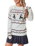 Miessial Women's Ugly Christmas Knitted Sweater Funny Cute Reindeer Snowflake Pulover Crew Neck Sweatshirt for Holiday White M