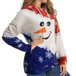 LOTUCY Christmas Sweatshirt Women Snowflake Graphics Hoodie with Pocket Xmas Gift Pullover tops Red Blue