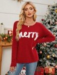 OCURHU Christmas Long Sleeve Shirts for Women Merry Christmas Sweater Cute Xmas Holiday Graphic Pullover Tops A-Red 2XL