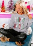 Christmas Sweatshirts for Women Merry Bright Graphic Print Long Sleeve Shirts Christmas Crewneck Pullover Casual Blouse Tops