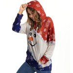 LOTUCY Christmas Sweatshirt Women Snowflake Graphics Hoodie with Pocket Xmas Gift Pullover tops Red Blue