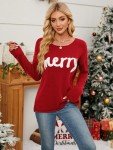 OCURHU Christmas Long Sleeve Shirts for Women Merry Christmas Sweater Cute Xmas Holiday Graphic Pullover Tops A-Red 2XL