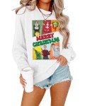 FAYALEQ Merry Christmas Sweatshirt Women Xmas Sweatshirts Funny Christmas Movie Graphic Shirts Casual Winter Pullovers White