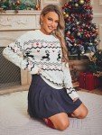 Miessial Women's Ugly Christmas Knitted Sweater Funny Cute Reindeer Snowflake Pulover Crew Neck Sweatshirt for Holiday White M