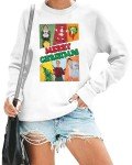 FAYALEQ Merry Christmas Sweatshirt Women Xmas Sweatshirts Funny Christmas Movie Graphic Shirts Casual Winter Pullovers White