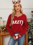 OCURHU Christmas Long Sleeve Shirts for Women Merry Christmas Sweater Cute Xmas Holiday Graphic Pullover Tops A-Red 2XL