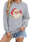 MYHALF Christmas Sweatshirt Women Santa Ugly Christmas Funny Graphic Pullover Sweater for Xmas Holiday Party Long Sleeve Tops Grey