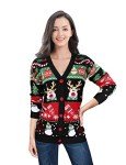 v28 Ugly Christmas Sweater for Women Reindeer Funny Merry V Neck Long Sleeve Knit Sweaters Cardigan (2XL, Snowman Black)