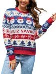 LUBOT 2024 New Ugly Christmas Sweaters for Women Cute Fuzzy Funny Wintertime and Holiday Parties Knitted Sweater Blue & Red M