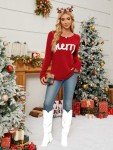 OCURHU Christmas Long Sleeve Shirts for Women Merry Christmas Sweater Cute Xmas Holiday Graphic Pullover Tops A-Red 2XL