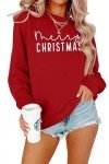 APRFLOWER Merry Christmas Sweatshirts Women Classic Merry Letter Print Sweatshirts Xmas Holiday Party Pullover Blouse
