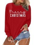 APRFLOWER Merry Christmas Sweatshirts Women Classic Merry Letter Print Sweatshirts Xmas Holiday Party Pullover Blouse