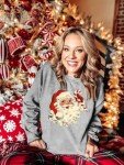 MYHALF Christmas Sweatshirt Women Santa Ugly Christmas Funny Graphic Pullover Sweater for Xmas Holiday Party Long Sleeve Tops Grey