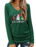 Zeagoo Merry Christmas Tshirt Women Xmas Tree Christmas Print Long Sleeve Top Shirts V Neck Holiday Tee Tops Green L